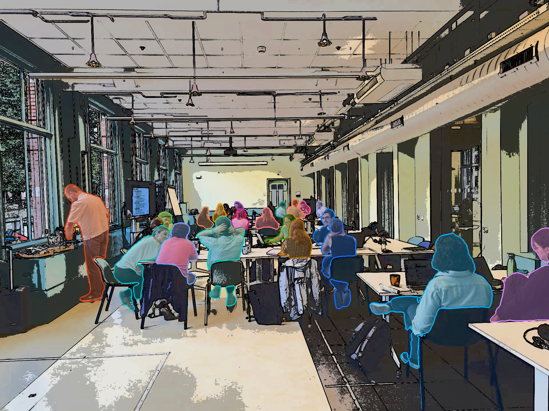 Stylised illustration of a workshop setting with anonymised participants, demonstrating privacy-aware data practices